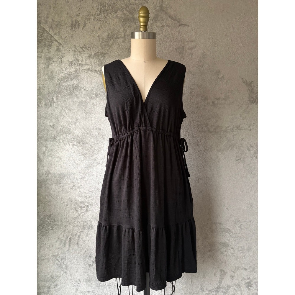 Max Studio Dress Medium Black Gauze Tiered Ruffle Boho Cottagecore LBD Stretchy